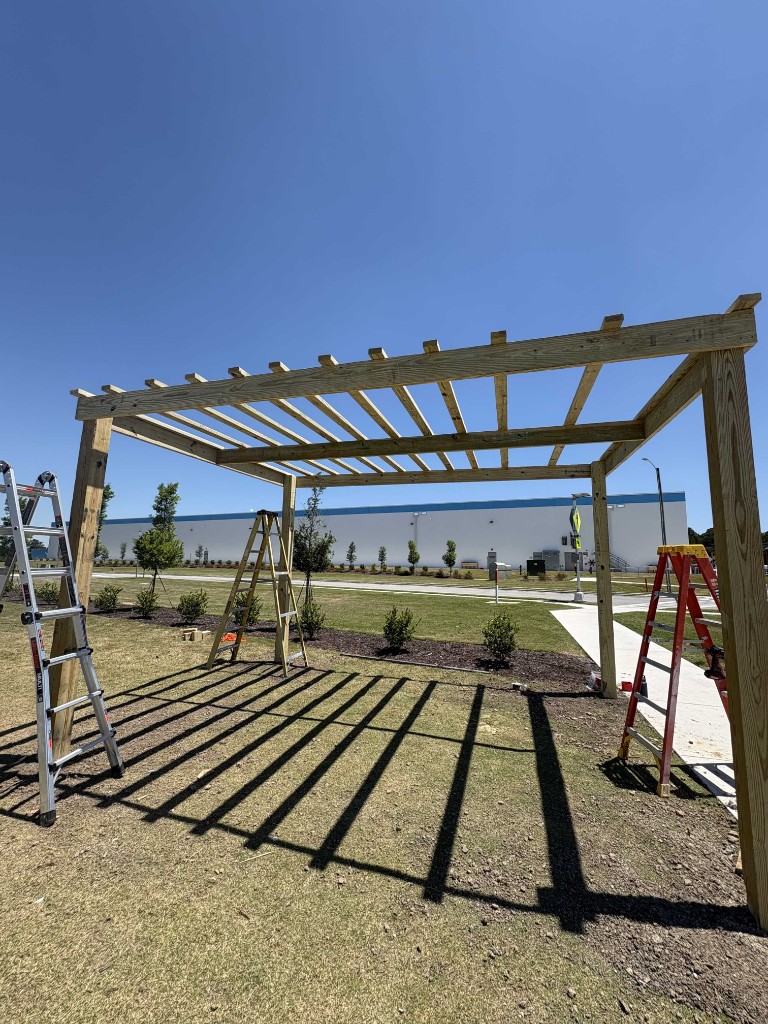Commercial pergola framing installation